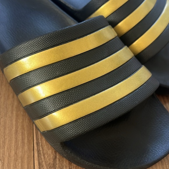 Adidas Black & Gold Slides, Flip Flops - Picture 2 of 6